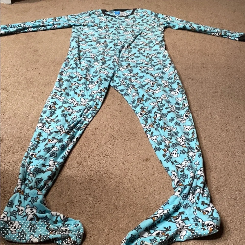 Disney Blue and White Olaf Adult One Piece Footie Pajamas - Picture 4 of 12